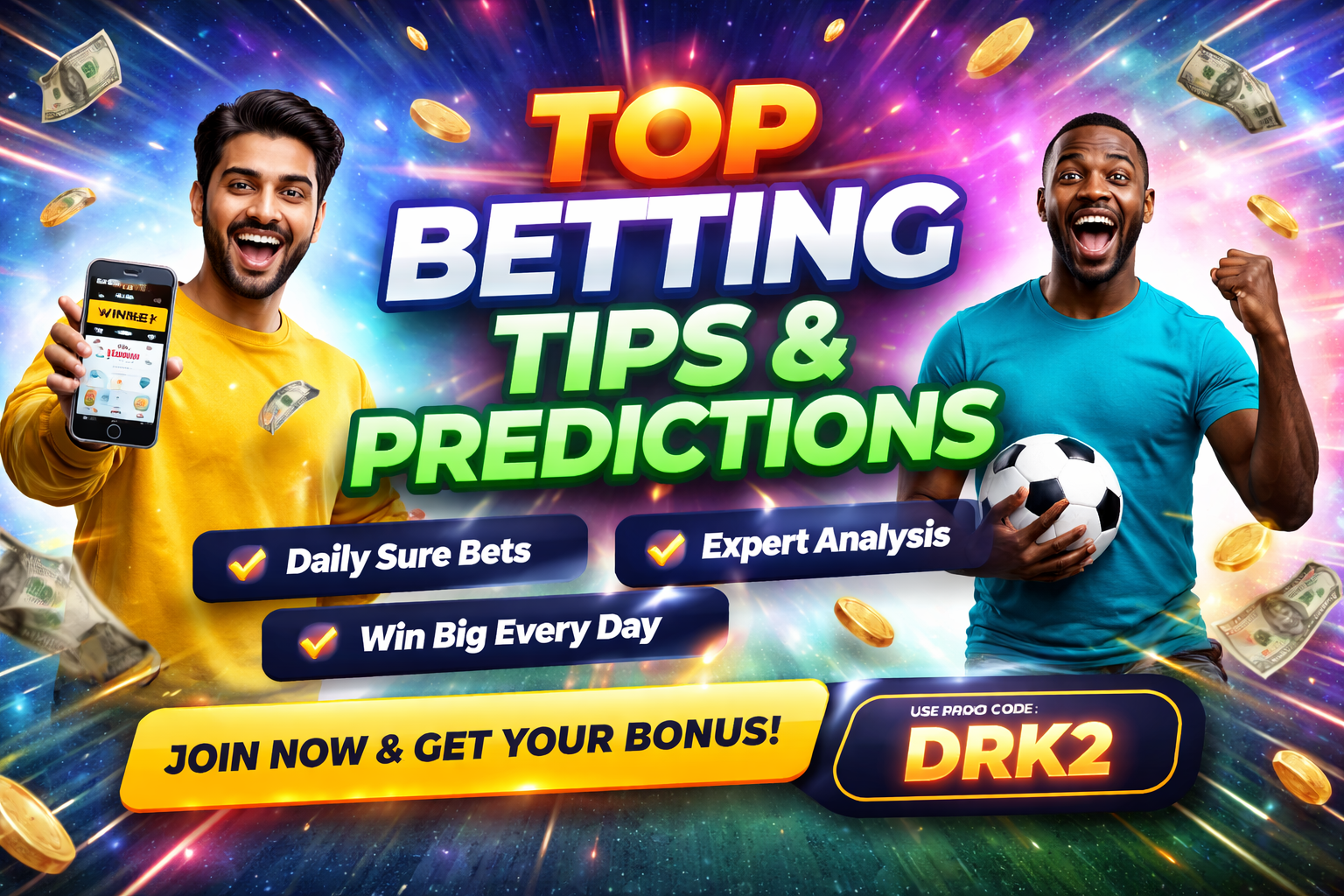 BettingArbitrages premium hero banner with promo code DRK2